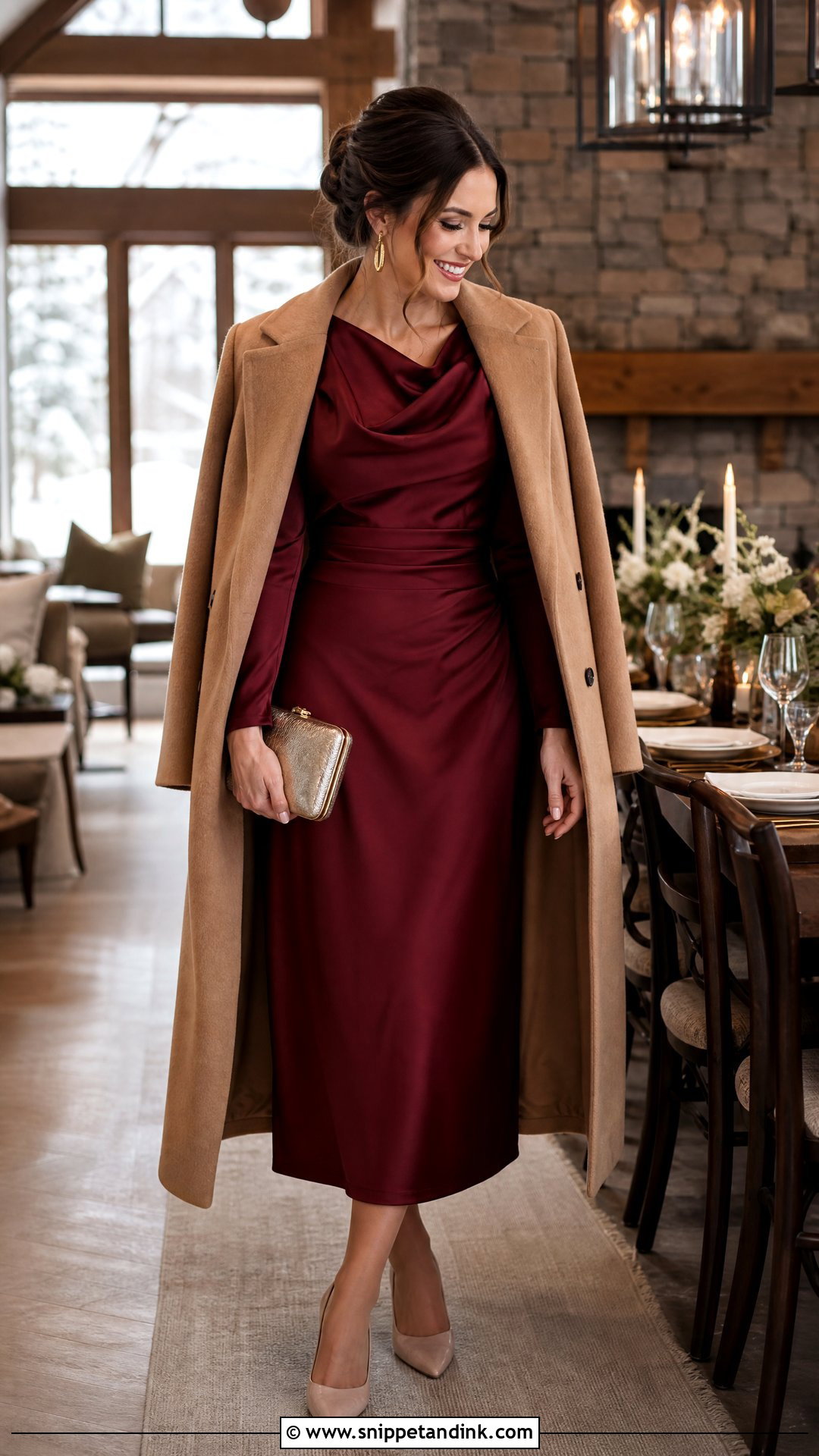 Burgundy Satin Winter Rehearsal Dinner Dress - Snippet and Ink - 20 Winter Rehearsal Dinner Dress Ideas