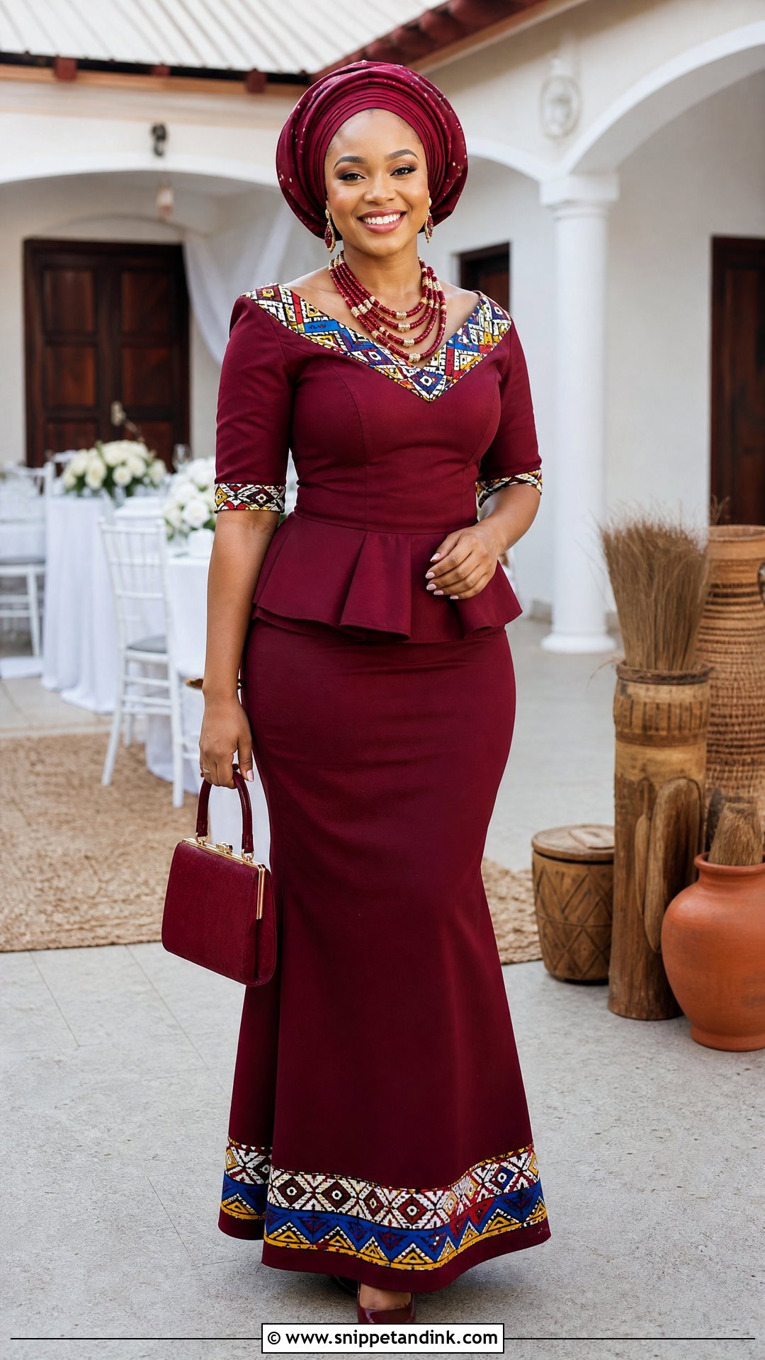 Burgundy Sepedi Two Piece Wedding Dress - Snippet and Ink - 25 Sepedi Traditional Wedding Dresses