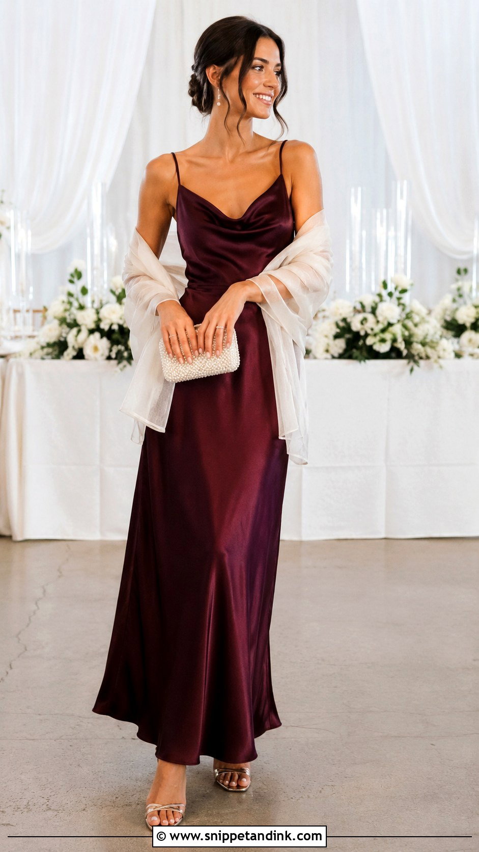 Burgundy Slip Dress With Sheer Wrap - Snippet and Ink - 20 Burgundy Dress Wedding Outfit Ideas