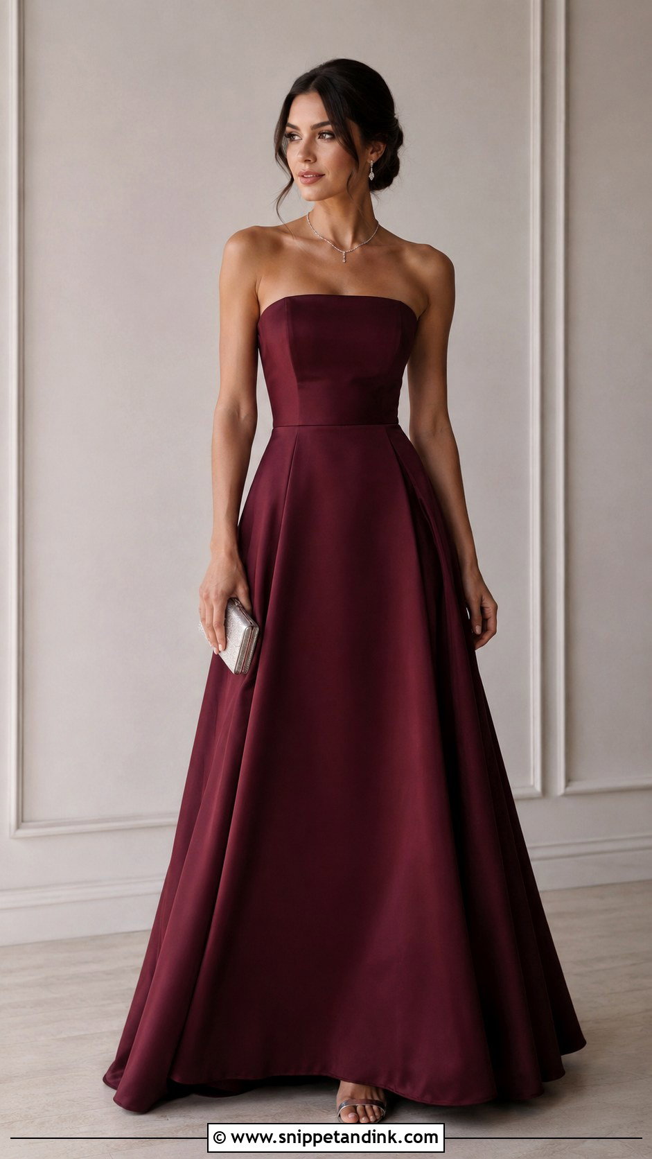 Burgundy Strapless Wedding Dress Outfit - Snippet and Ink - 30 Burgundy Wedding Dress Ideas