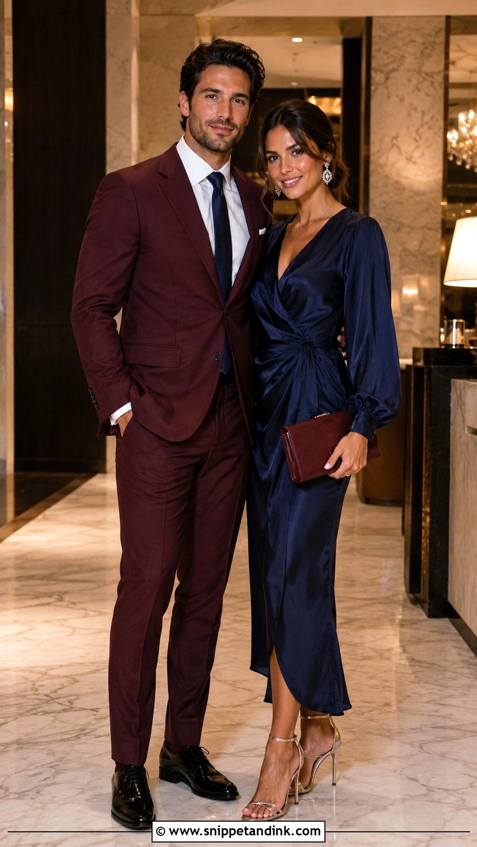Burgundy Suit And Navy Dress - Snippet and Ink - 20 Couple Suit and Dress Ideas
