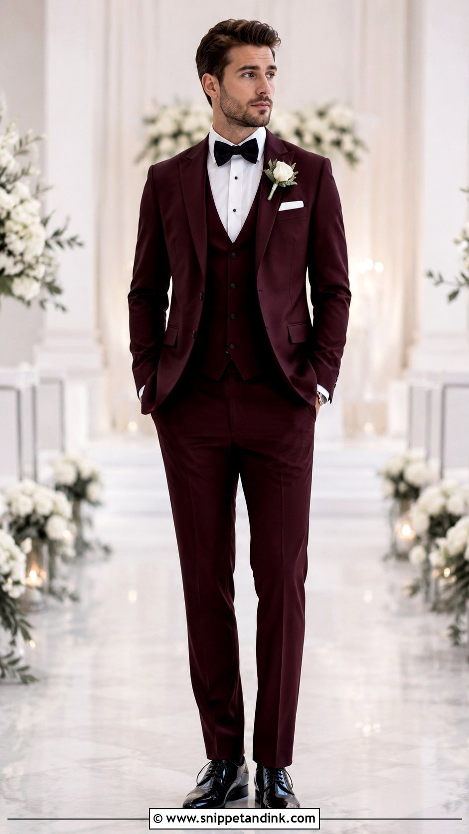 Burgundy Suit For Groom With Black Groomsmen - Snippet and Ink - 25 Burgundy Suit Wedding Ideas