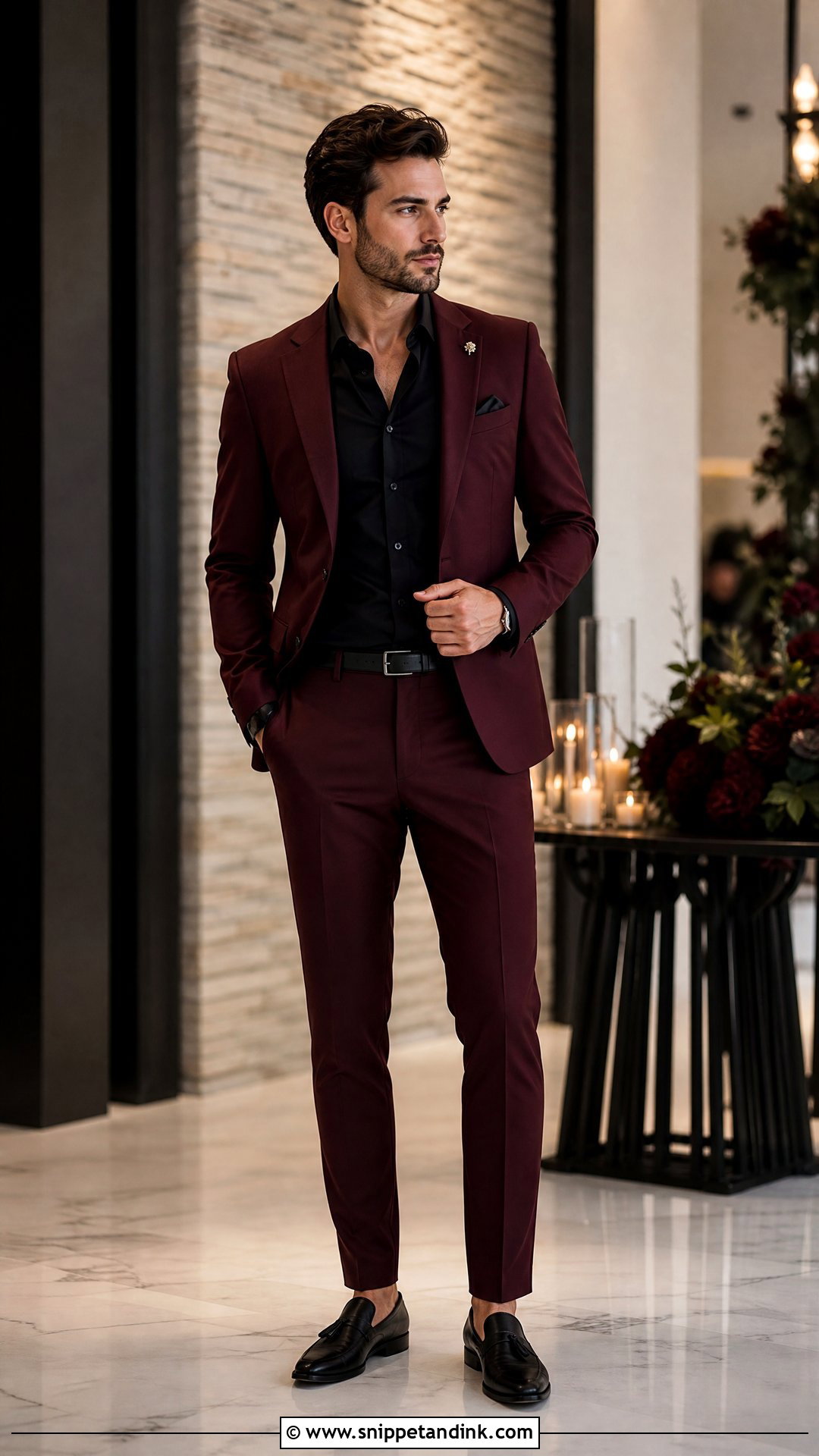 Burgundy Suit Masc Wedding Outfit - Snippet and Ink - 25 Masc Wedding Outfits