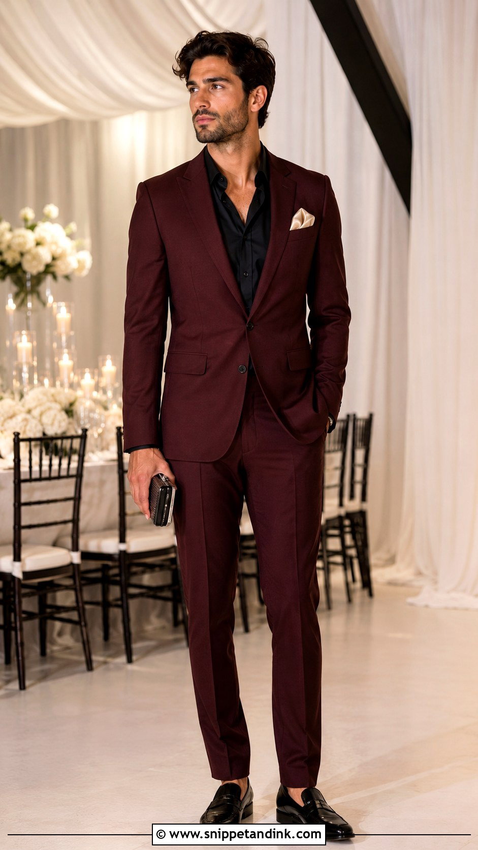 Burgundy Suit Wedding Outfit - Snippet and Ink - 25 Gender Neutral Wedding Outfit Ideas