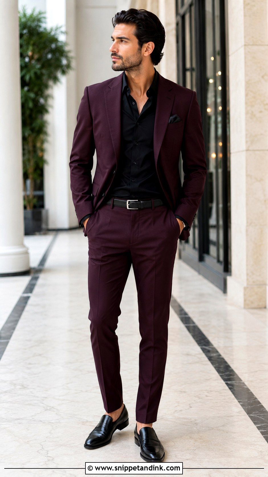 Burgundy Suit With Black Shirt - Snippet and Ink - 25 Burgundy Suit Wedding Ideas