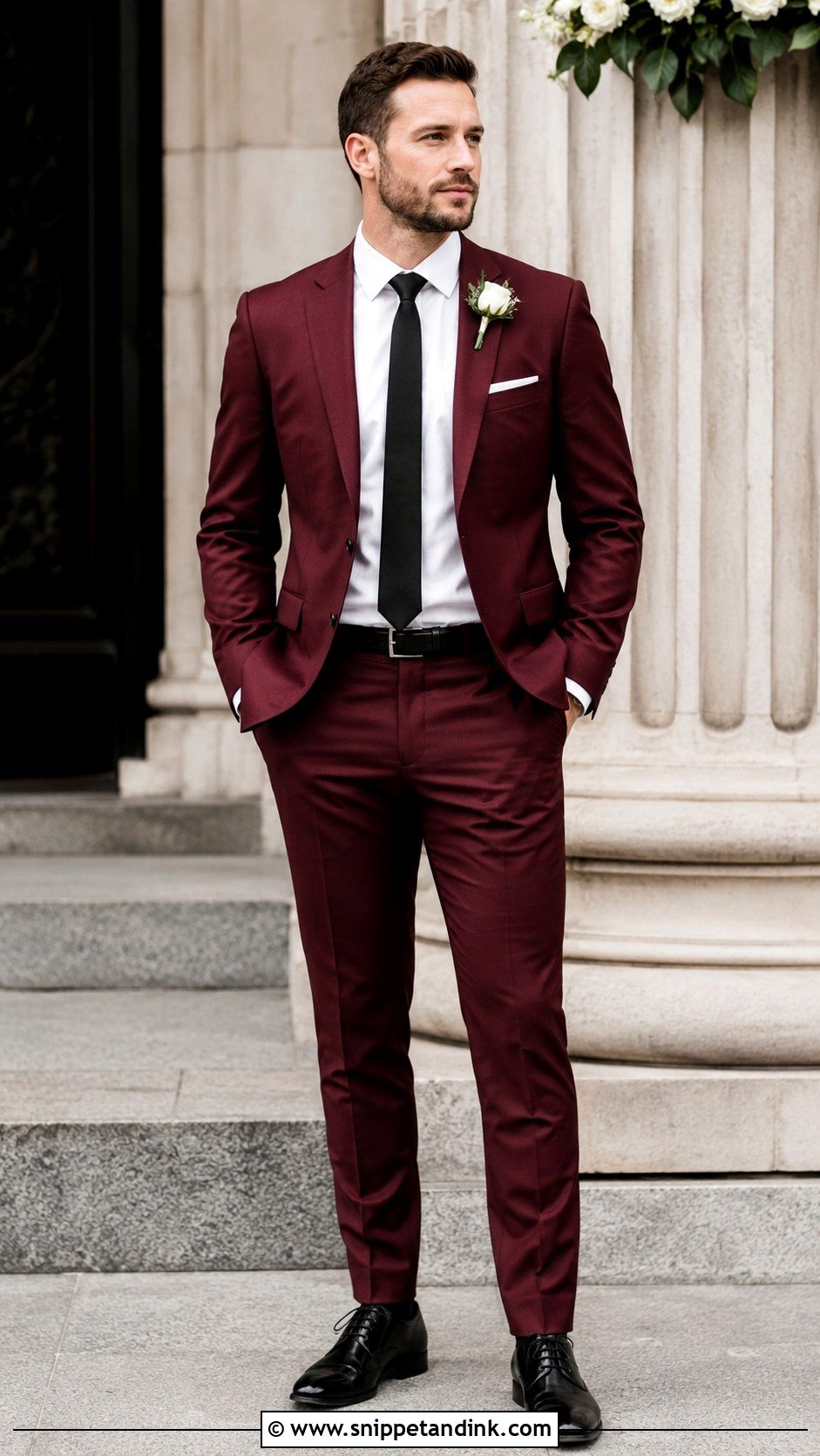Burgundy Suit With Black Shoes - Snippet and Ink - 25 Burgundy Suit Wedding Ideas