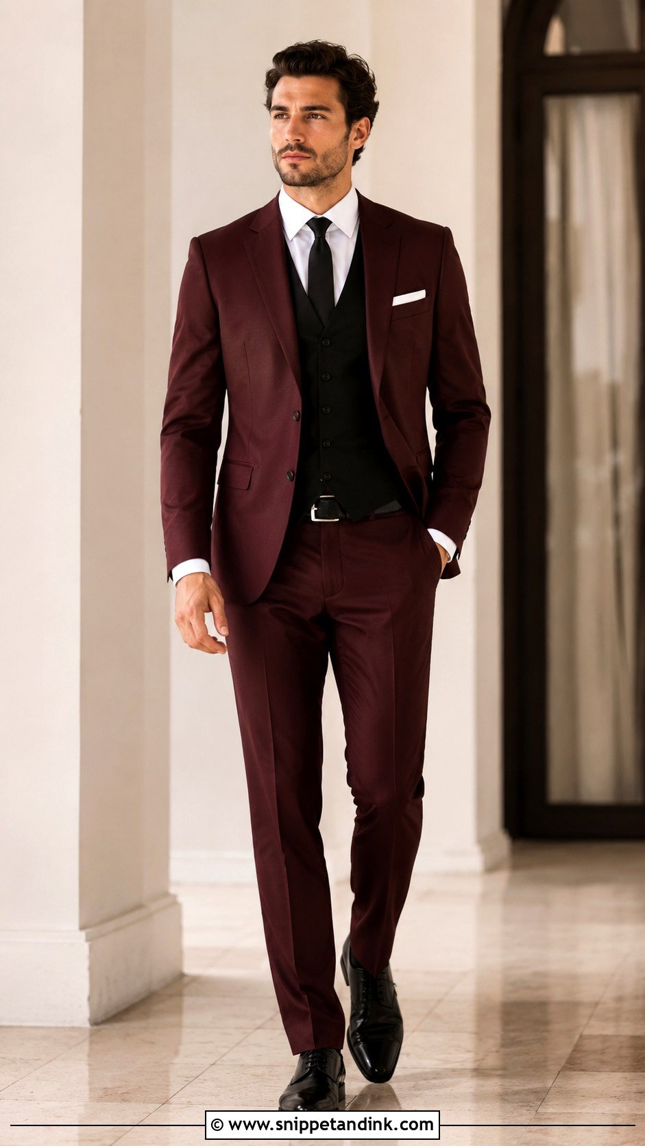 Burgundy Suit With Black Vest - Snippet and Ink - 25 Burgundy Suit Wedding Ideas