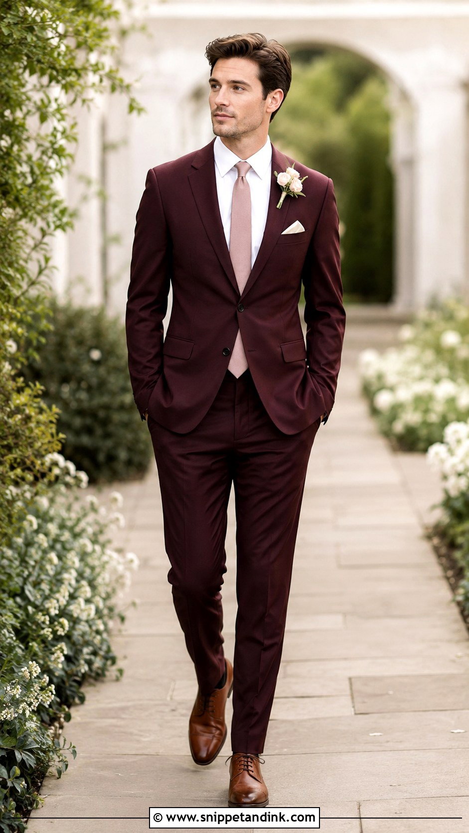 Burgundy Suit With Blush Tie - Snippet and Ink - 25 Burgundy Suit Wedding Ideas