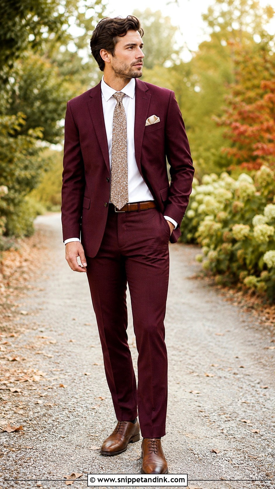 Burgundy Suit With Brown Shoes - Snippet and Ink - 25 Burgundy Suit Wedding Ideas