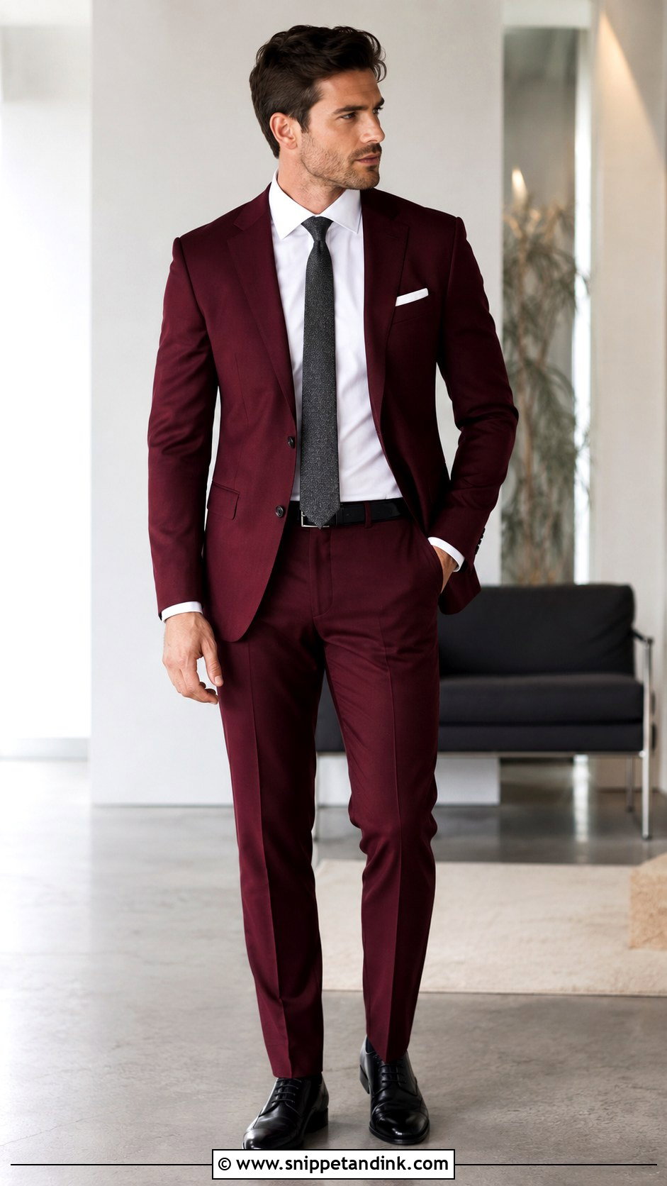 Burgundy Suit With Charcoal Tie - Snippet and Ink - 25 Burgundy Suit Wedding Ideas