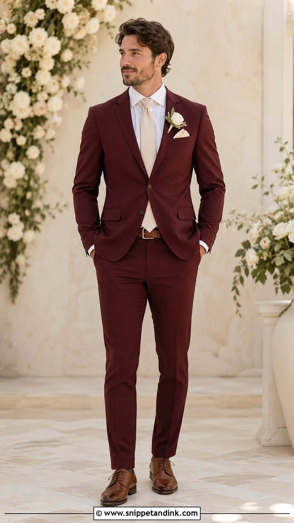 Burgundy Suit With Cream Tie - Snippet and Ink - 25 Burgundy Suit Wedding Ideas