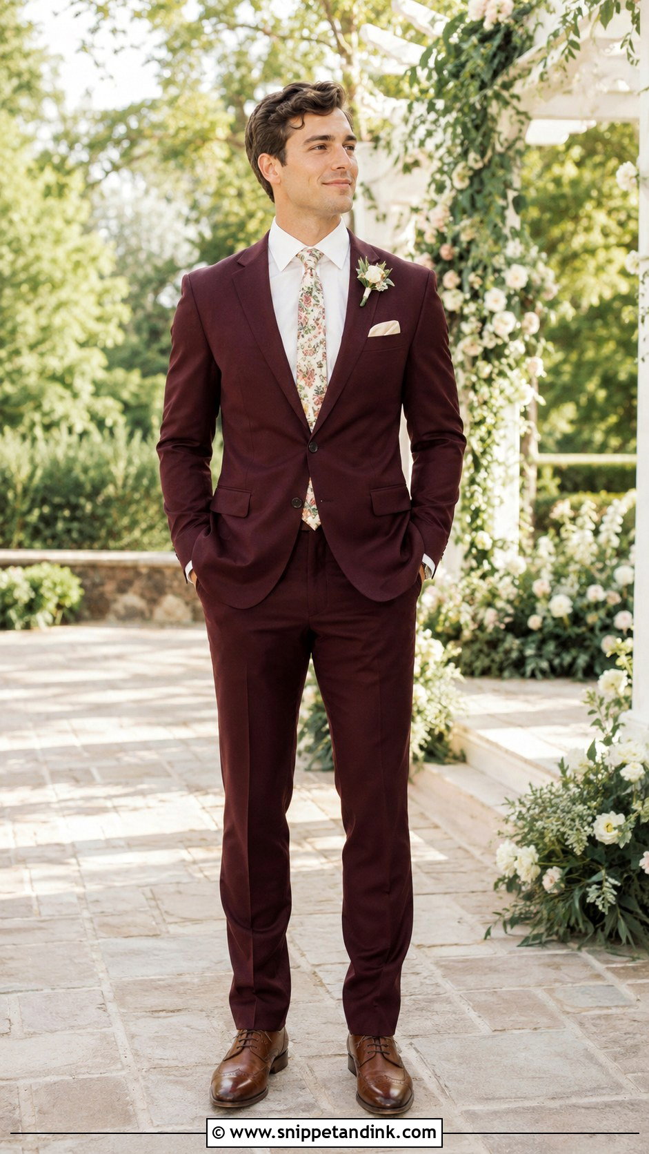Burgundy Suit With Floral Tie - Snippet and Ink - 25 Burgundy Suit Wedding Ideas