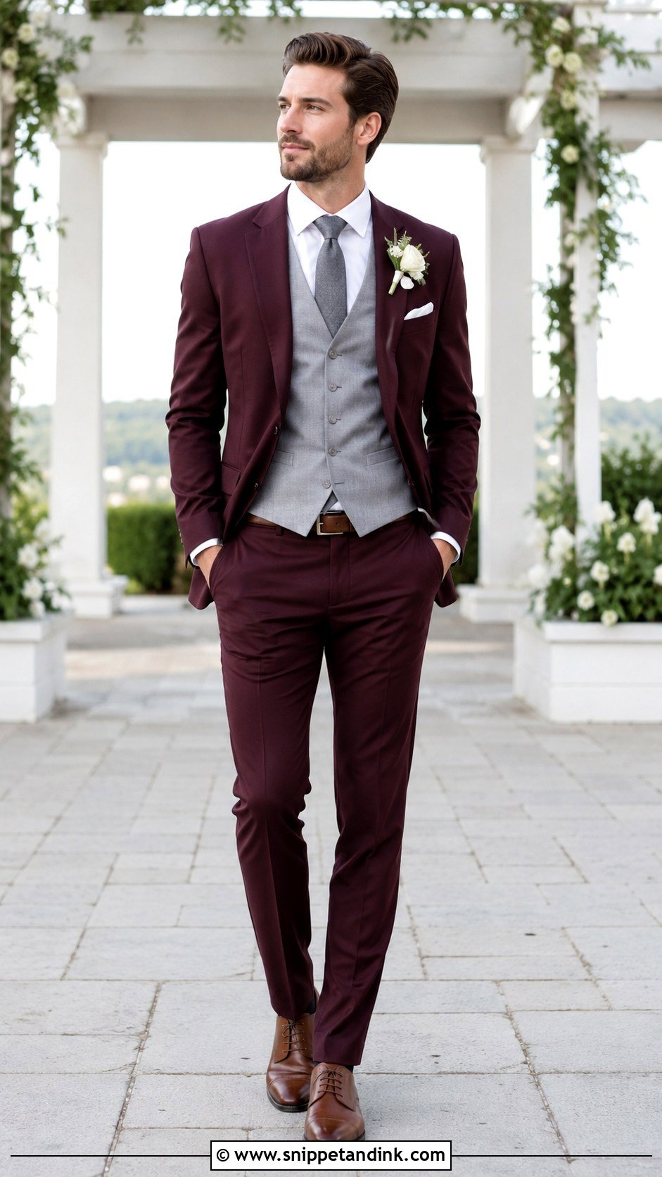Burgundy Suit With Gray Vest - Snippet and Ink - 25 Burgundy Suit Wedding Ideas