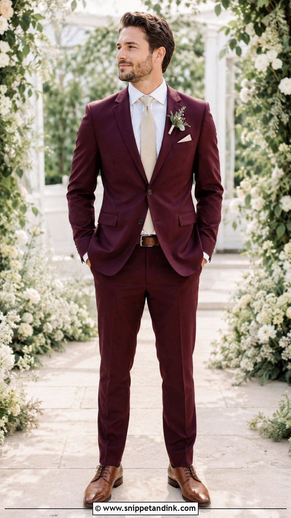 Burgundy Suit With Ivory Shirt - Snippet and Ink - 25 Burgundy Suit Wedding Ideas
