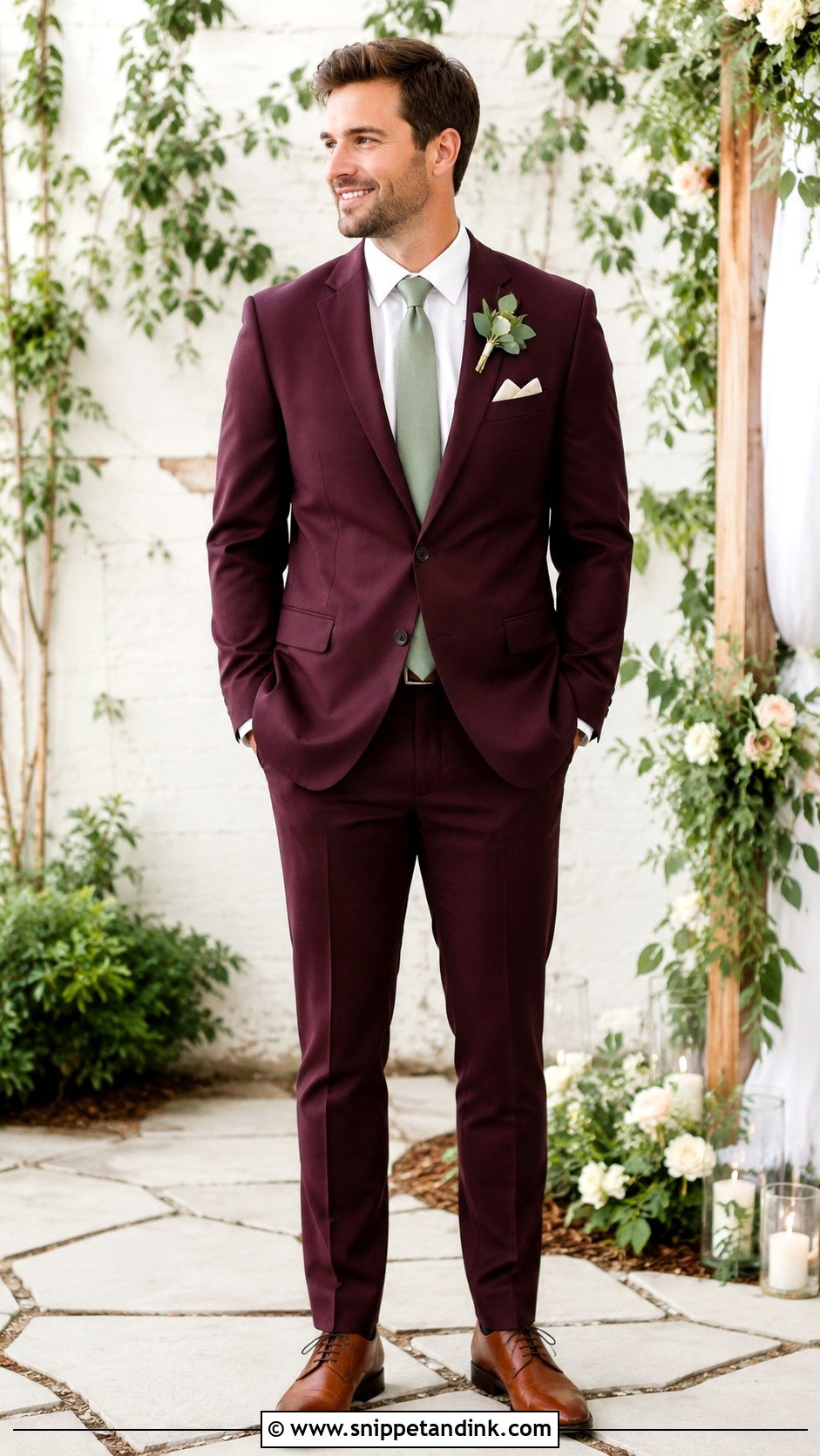 Burgundy Suit With Sage Green Tie - Snippet and Ink - 25 Burgundy Suit Wedding Ideas