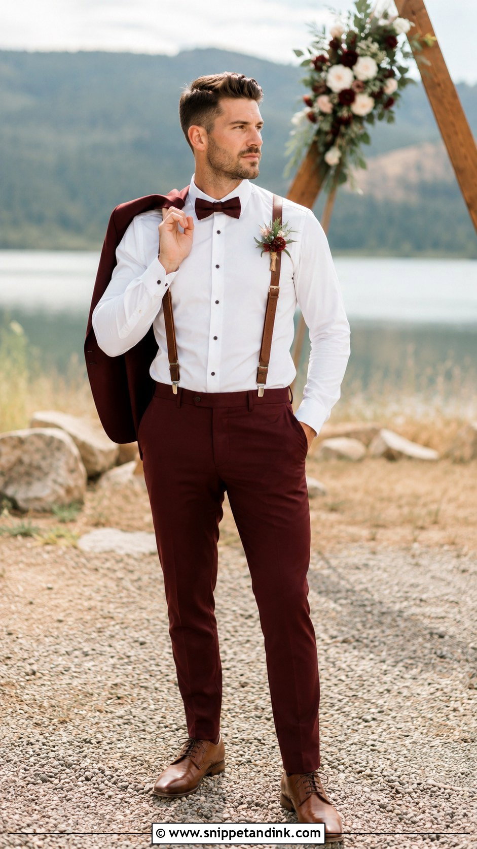 Burgundy Suit With Suspenders - Snippet and Ink - 25 Burgundy Suit Wedding Ideas