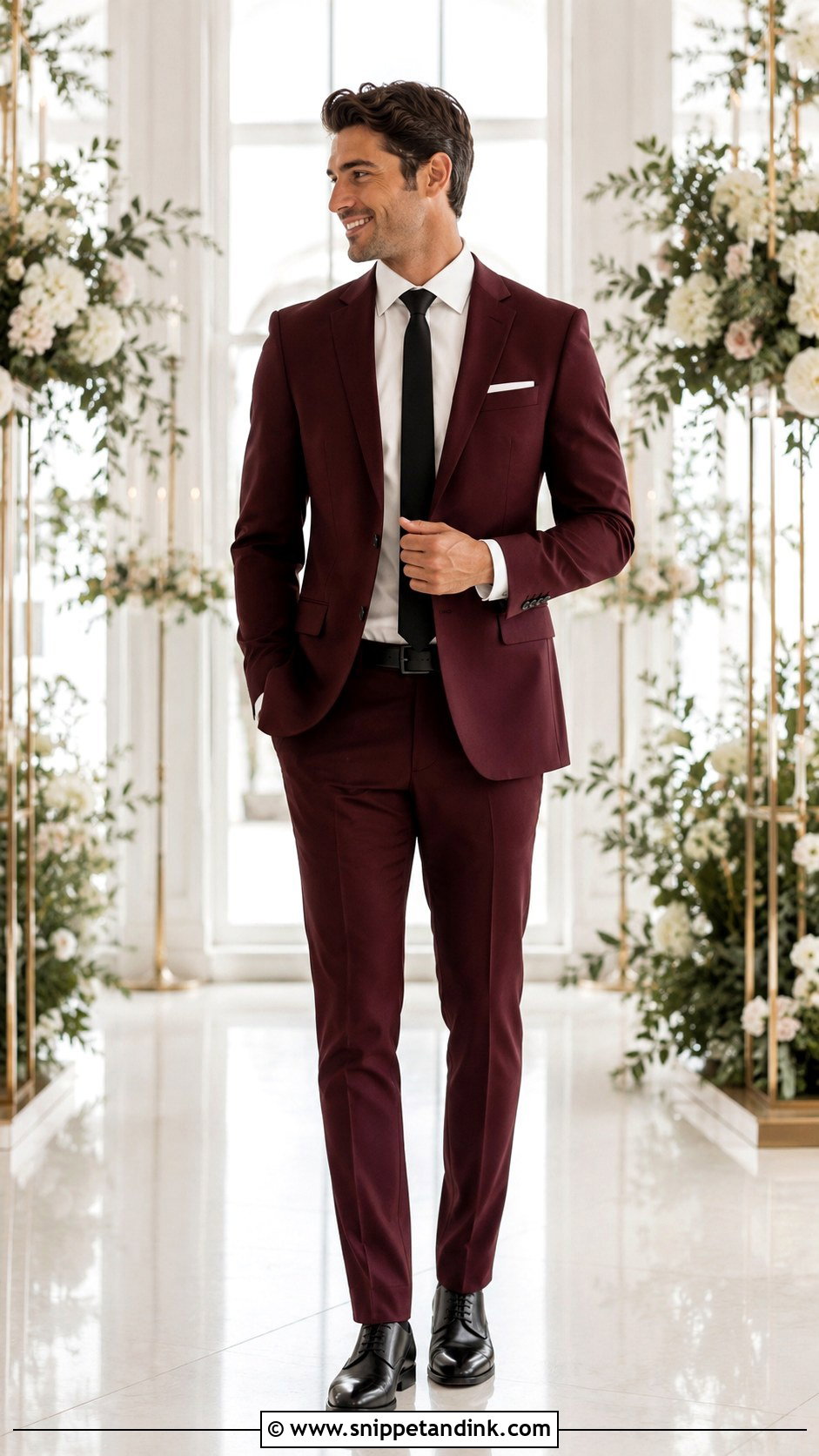 Burgundy Suit With White Shirt And Black Tie - Snippet and Ink - 25 Burgundy Suit Wedding Ideas