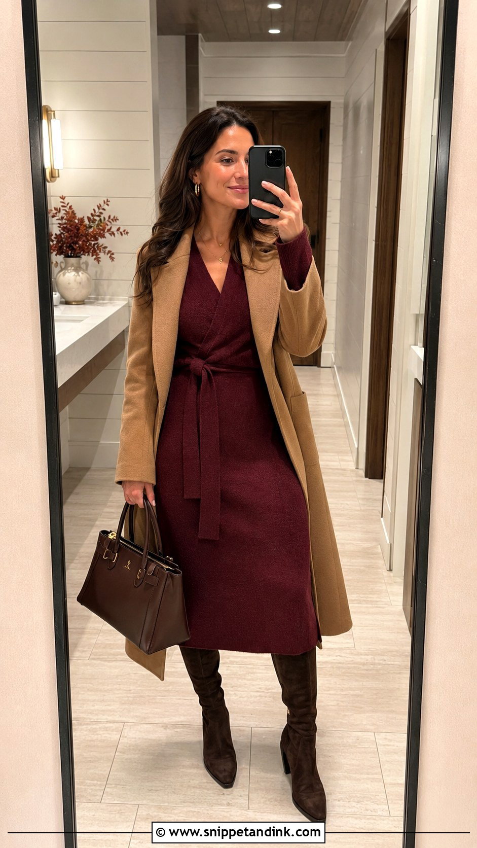 Burgundy Sweater Dress With Suede Boots - Snippet and Ink - 20 Casual Winter Wedding Dress Ideas