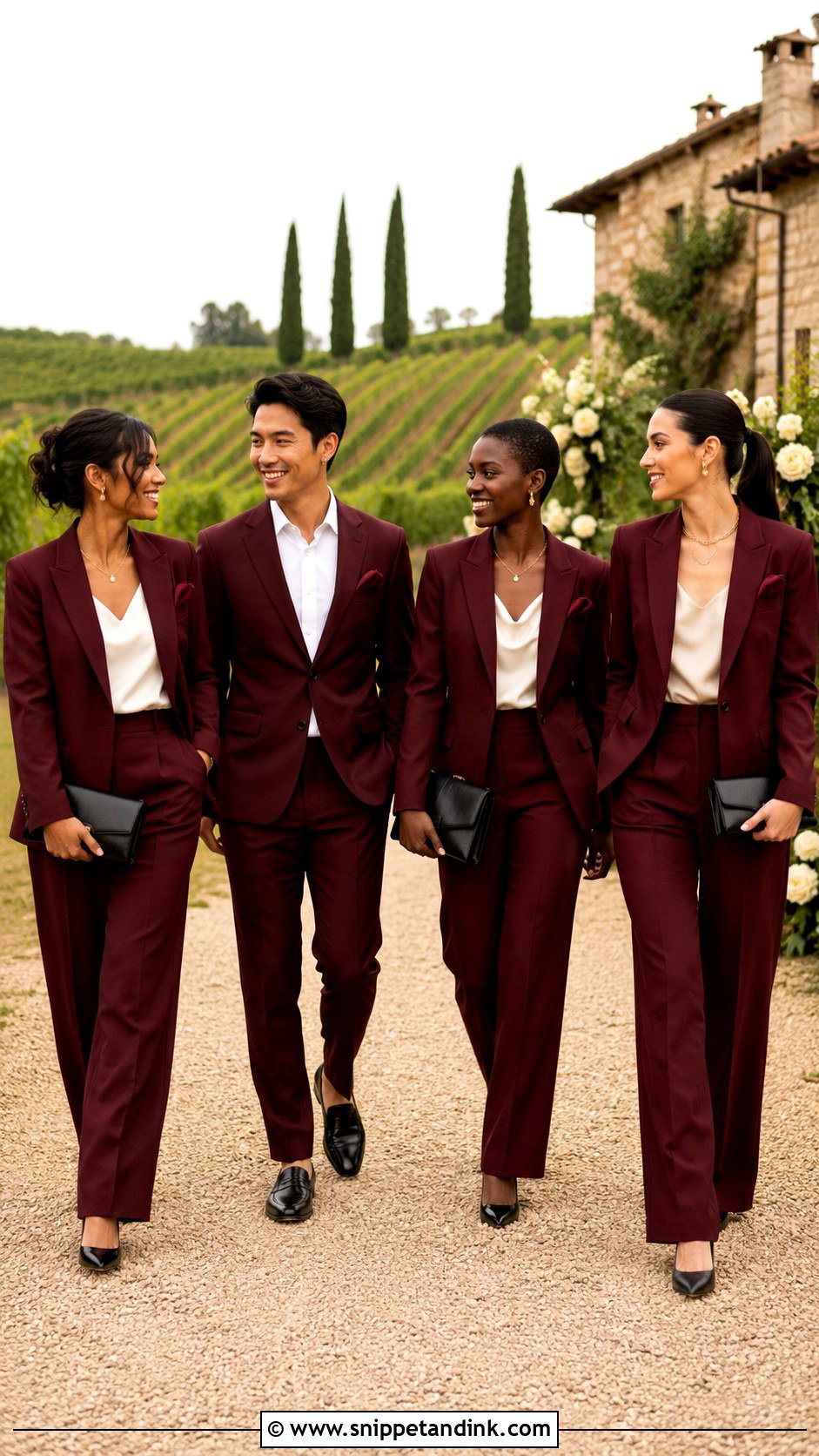 Burgundy Tailored Suit Bridal Party Attire - Snippet and Ink - 20 Fall Bridal Party Attire Ideas