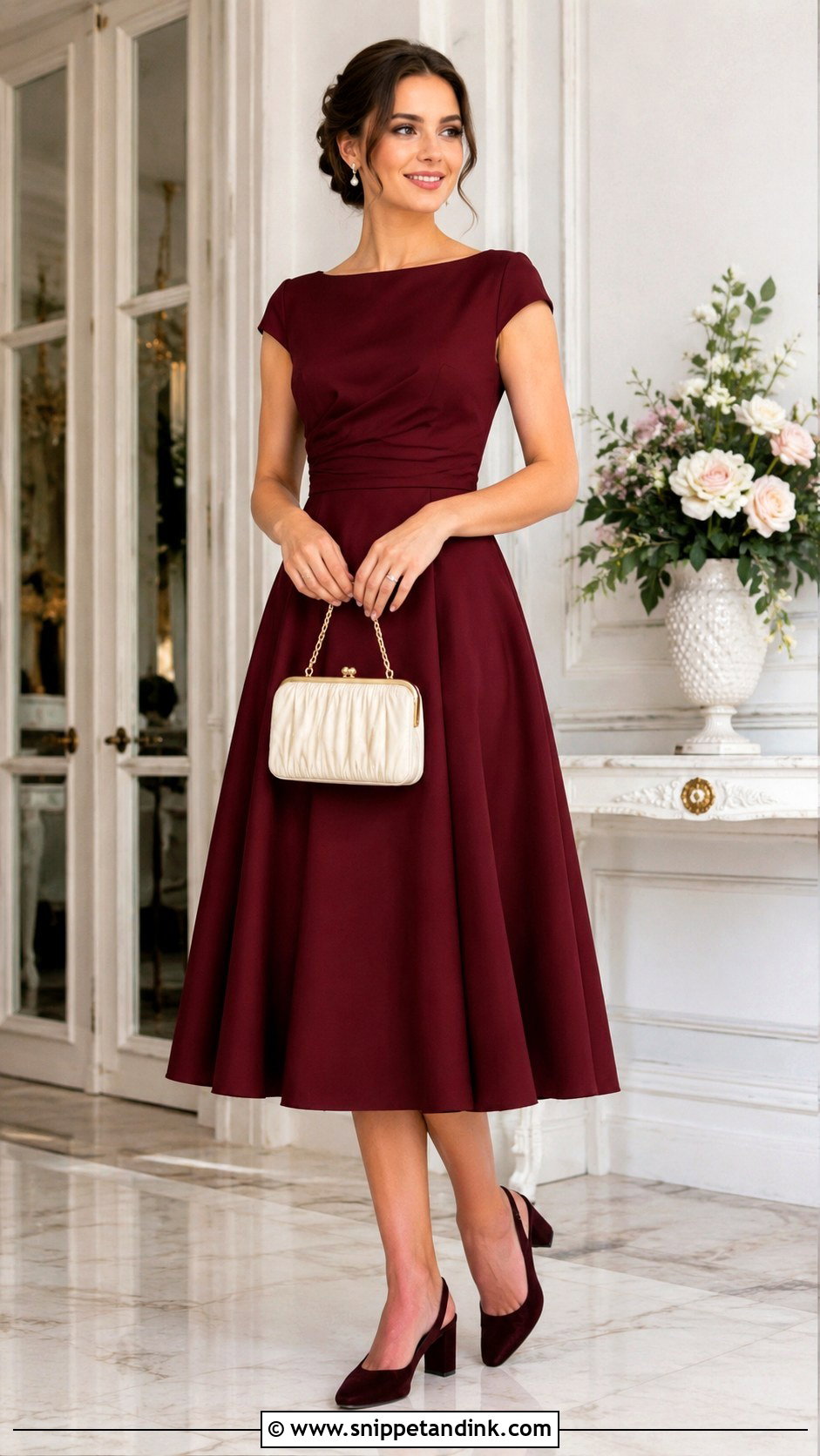 Burgundy Tea Length Wedding Dress Outfit - Snippet and Ink - 30 Burgundy Wedding Dress Ideas