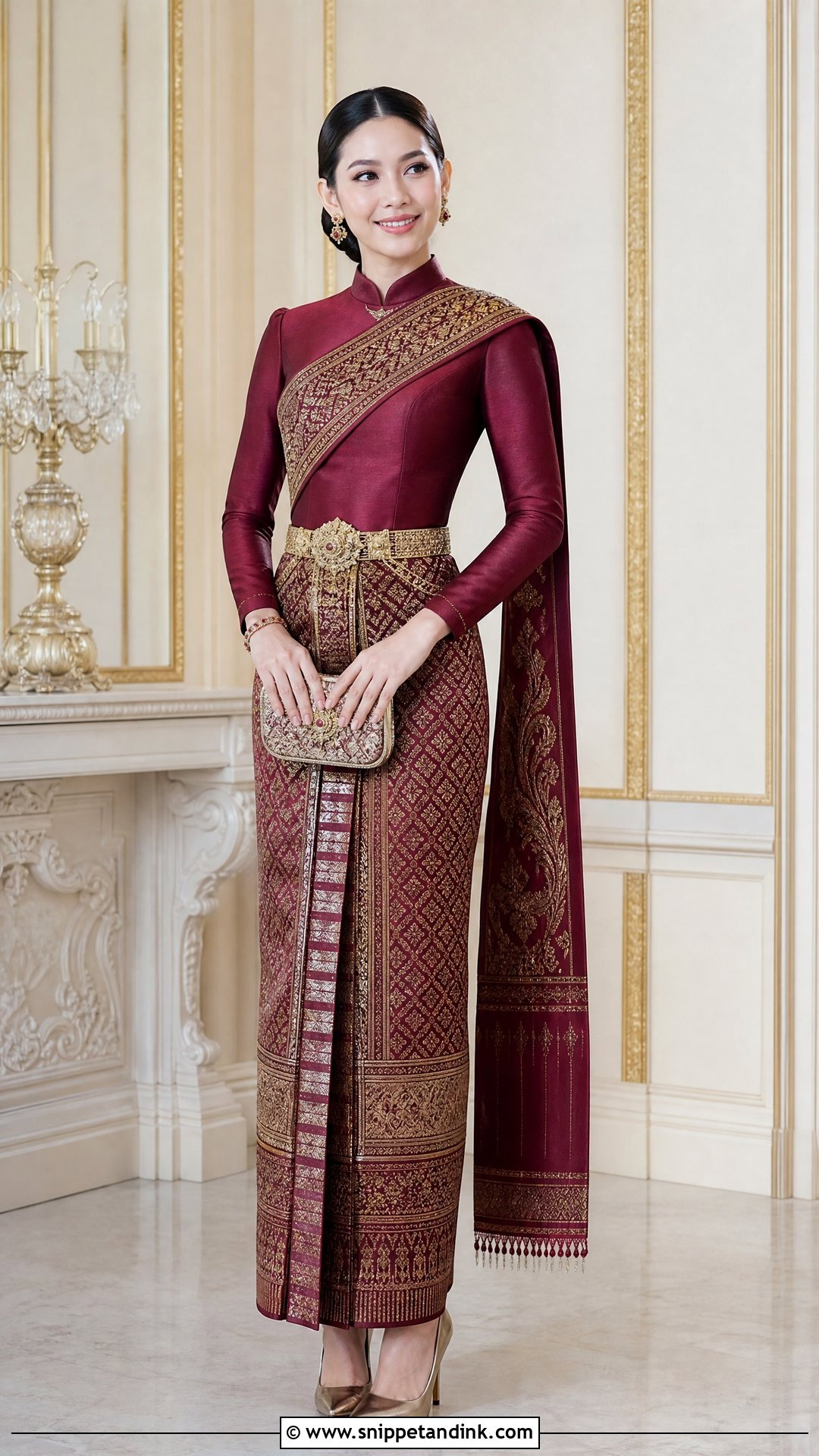 Burgundy Thai Boromphiman Wedding Dress - Snippet and Ink - 20 Traditional Thai Wedding Dress Ideas