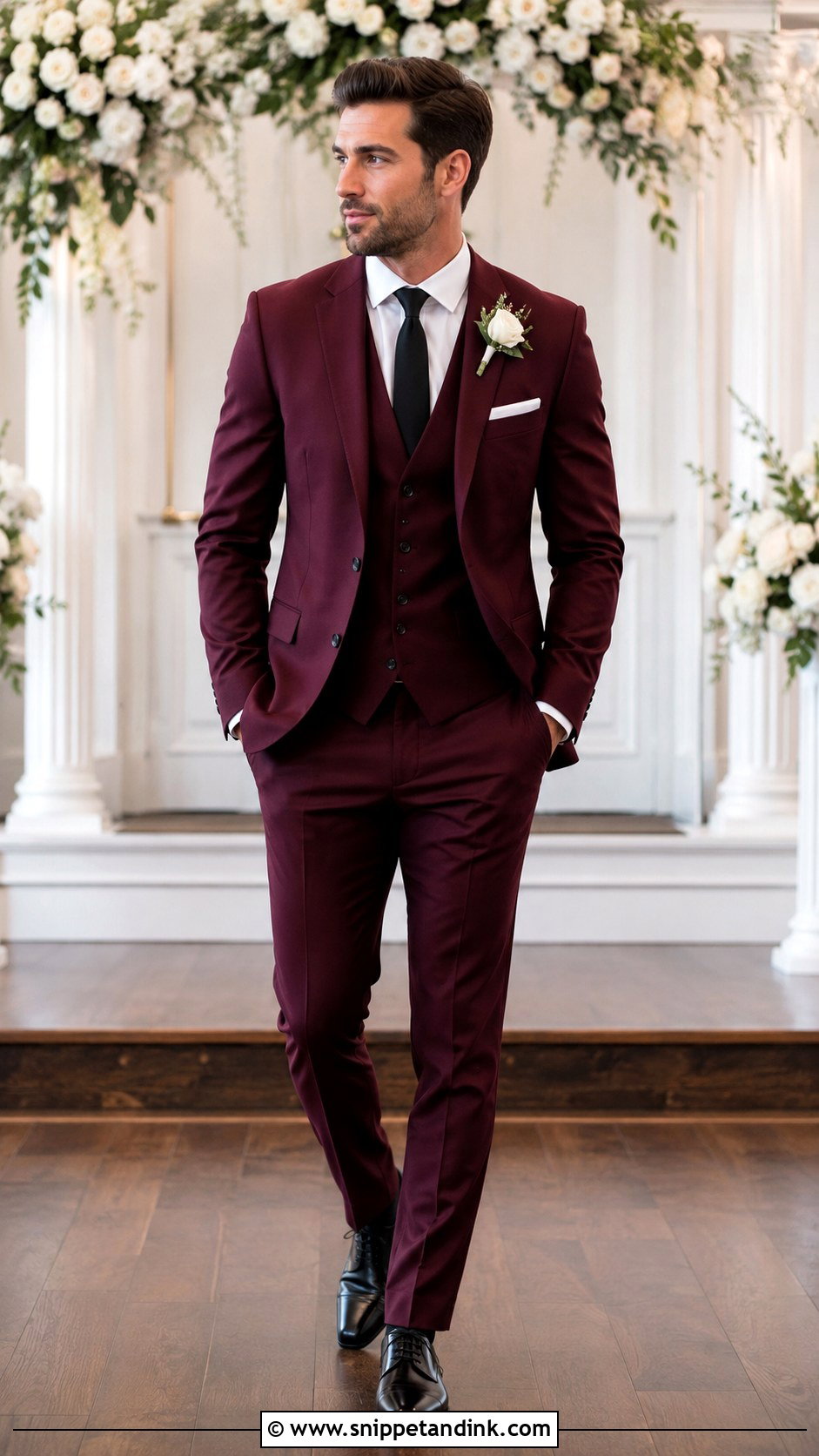 Burgundy Three Piece Suit Wedding - Snippet and Ink - 25 Burgundy Suit Wedding Ideas