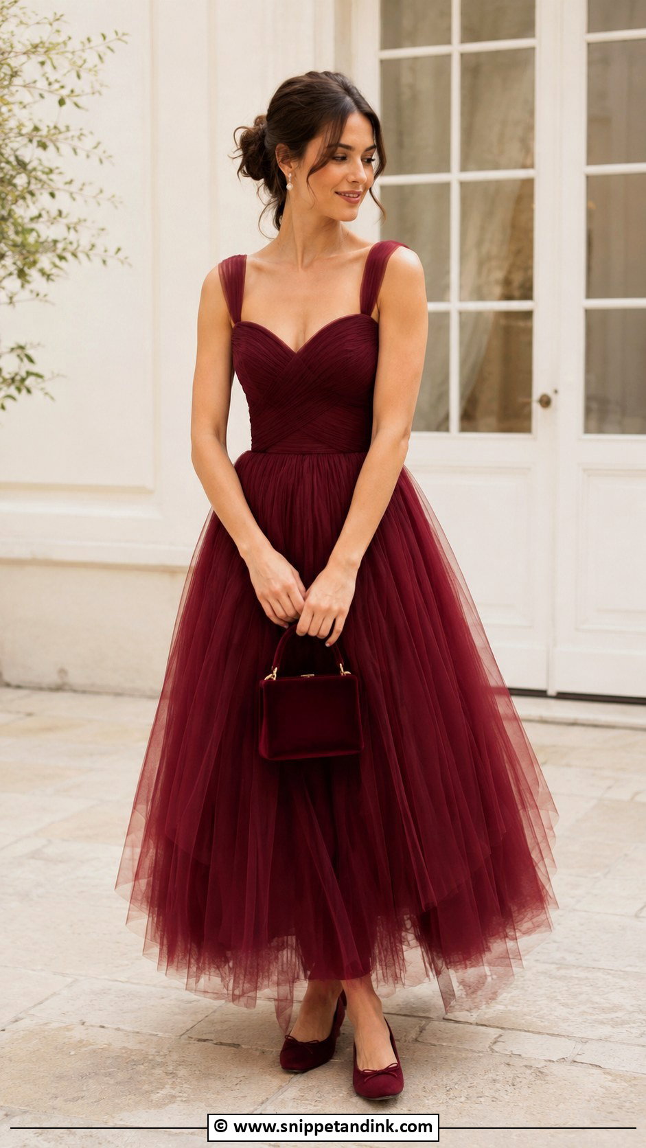 Burgundy Tulle Gown With Ballet Flats - Snippet and Ink - 25 Burgundy Gown Ideas