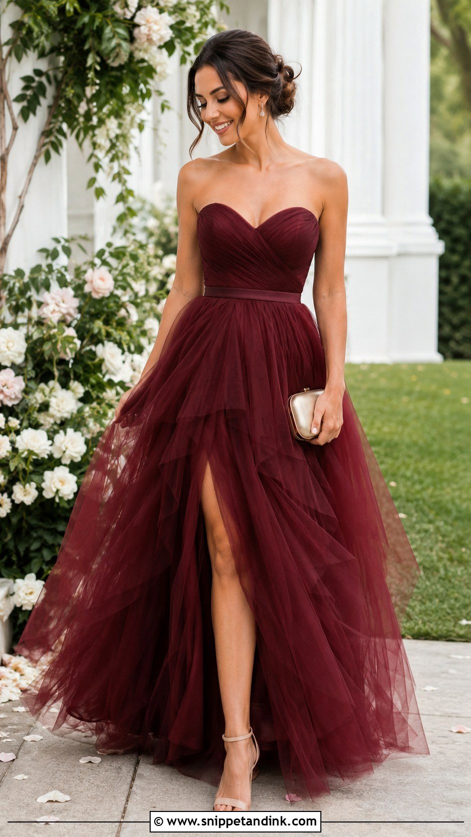 Burgundy Tulle Wedding Dress Outfit - Snippet and Ink - 30 Burgundy Wedding Dress Ideas