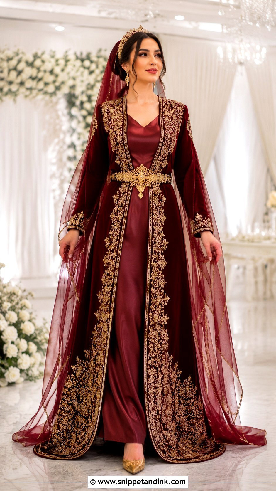Burgundy Turkish Kaftan Dress - Snippet and Ink - 20 Traditional Turkish Wedding Dress Ideas
