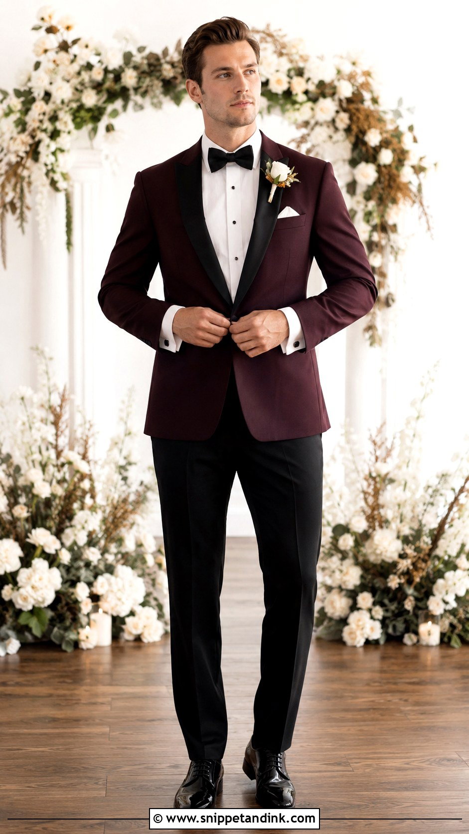 Burgundy Tuxedo Wedding Look - Snippet and Ink - 30 Tuxedo Wedding Ideas