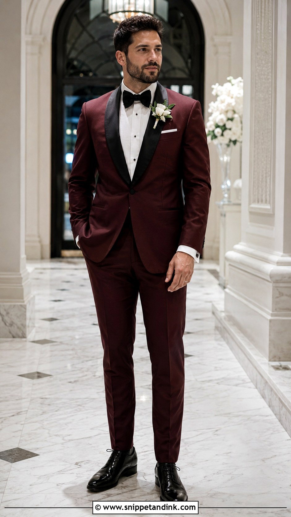 Burgundy Tuxedo With Pleated Tuxedo Shirt - Snippet and Ink - 20 Burgundy Tuxedo Wedding Ideas