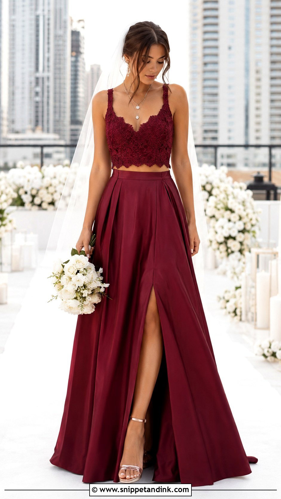 Burgundy Two Piece Bridal Gown - Snippet and Ink - 20 Burgundy Wedding Gown Ideas