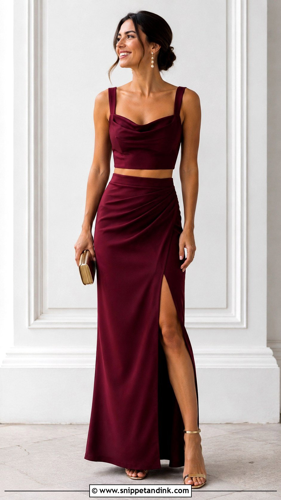 Burgundy Two Piece Wedding Dress Outfit - Snippet and Ink - 30 Burgundy Wedding Dress Ideas