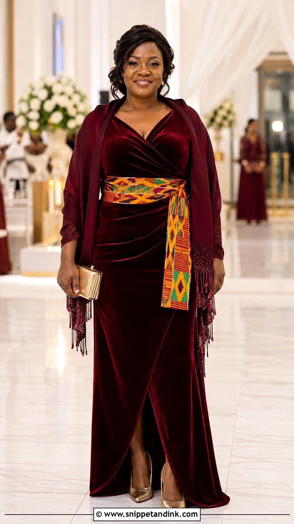Burgundy Velvet And Kente Bridesmaid Dress - Snippet and Ink - 20 African Bridal Maids Dresses Style