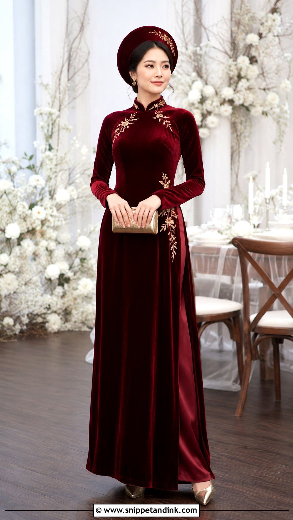 Burgundy Velvet Ao Dai Wedding Dress - Snippet and Ink - 20 Ao Dai Wedding Dress Ideas