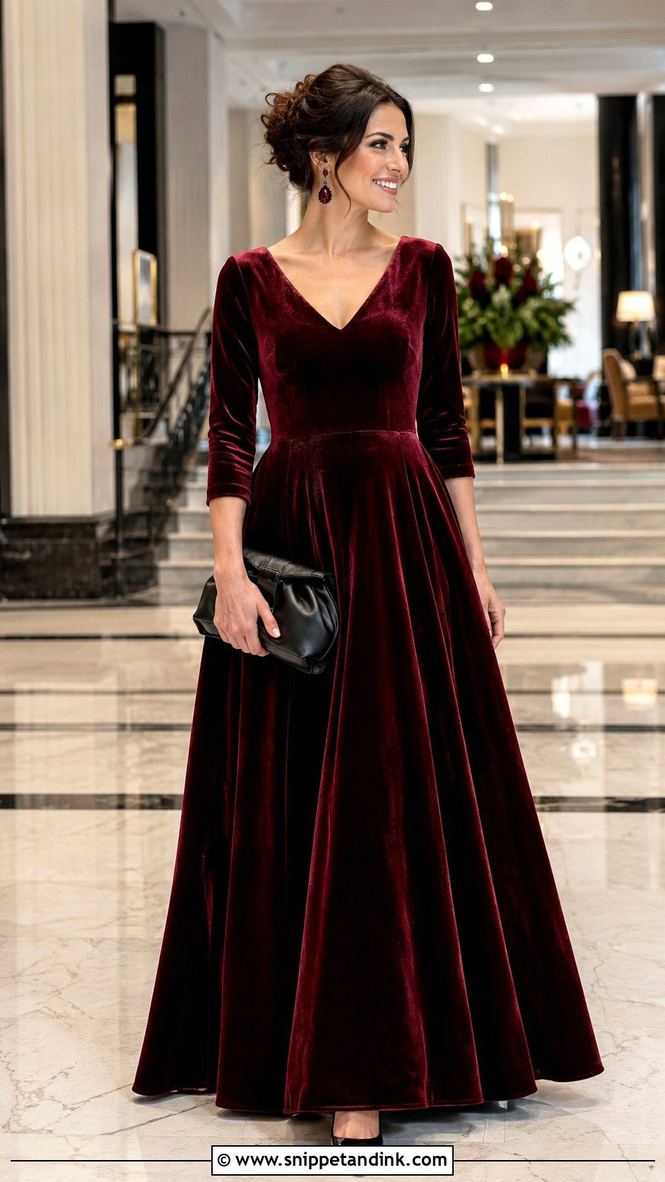 Burgundy Velvet Ball Gown With Black Pumps - Snippet and Ink - 20 Modern Ball Gown Ideas