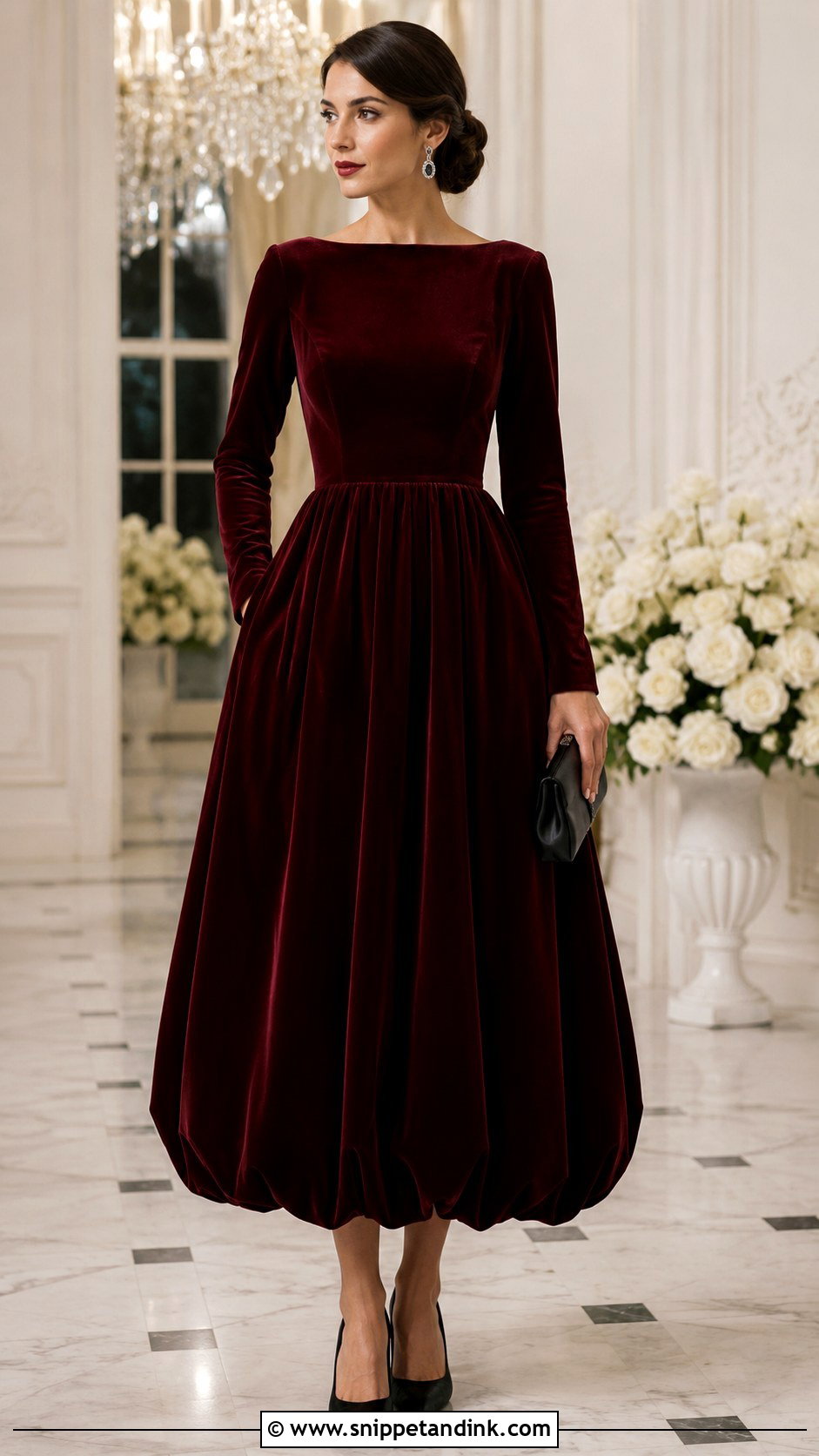Burgundy Velvet Balloon Gown - Snippet and Ink - 20 Balloon Gown Ideas