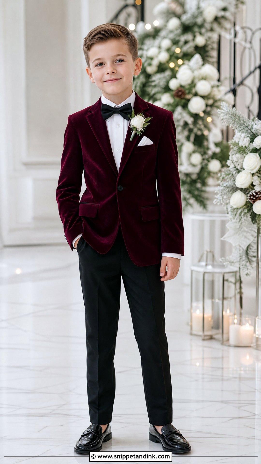Burgundy Velvet Blazer Page Boy Outfit - Snippet and Ink - 20 Page Boys Ideas