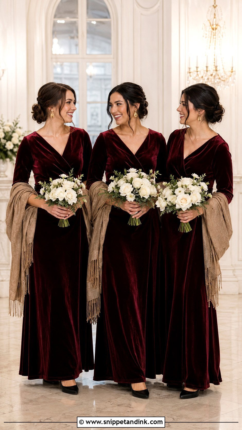 Burgundy Velvet Bridal Party Dresses - Snippet and Ink - 20 Bridal Party Attire Ideas