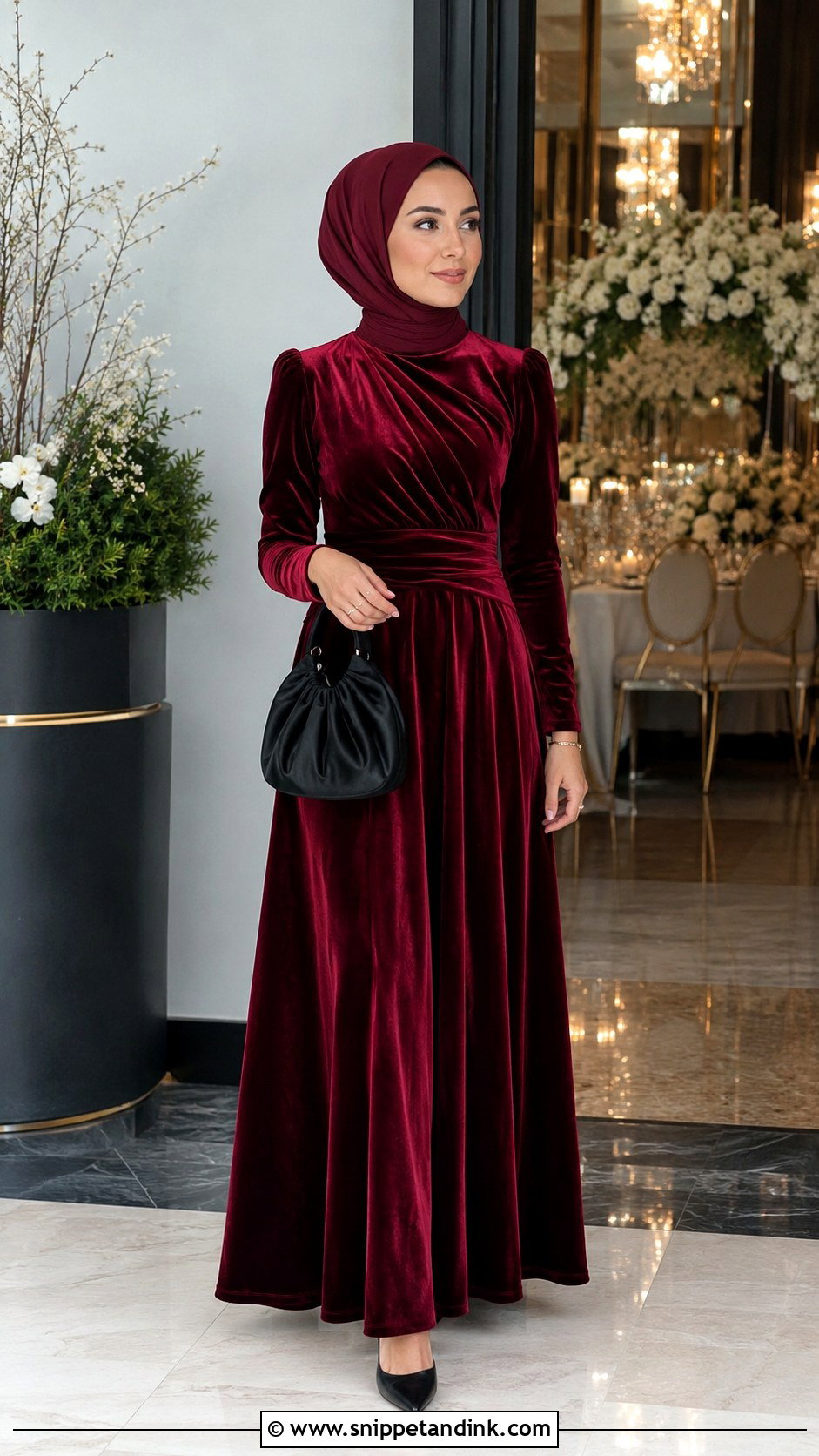 Burgundy Velvet Bridesmaid Hijab Dress - Snippet and Ink - 20 Dress Braidsmaid Hijab Ideas