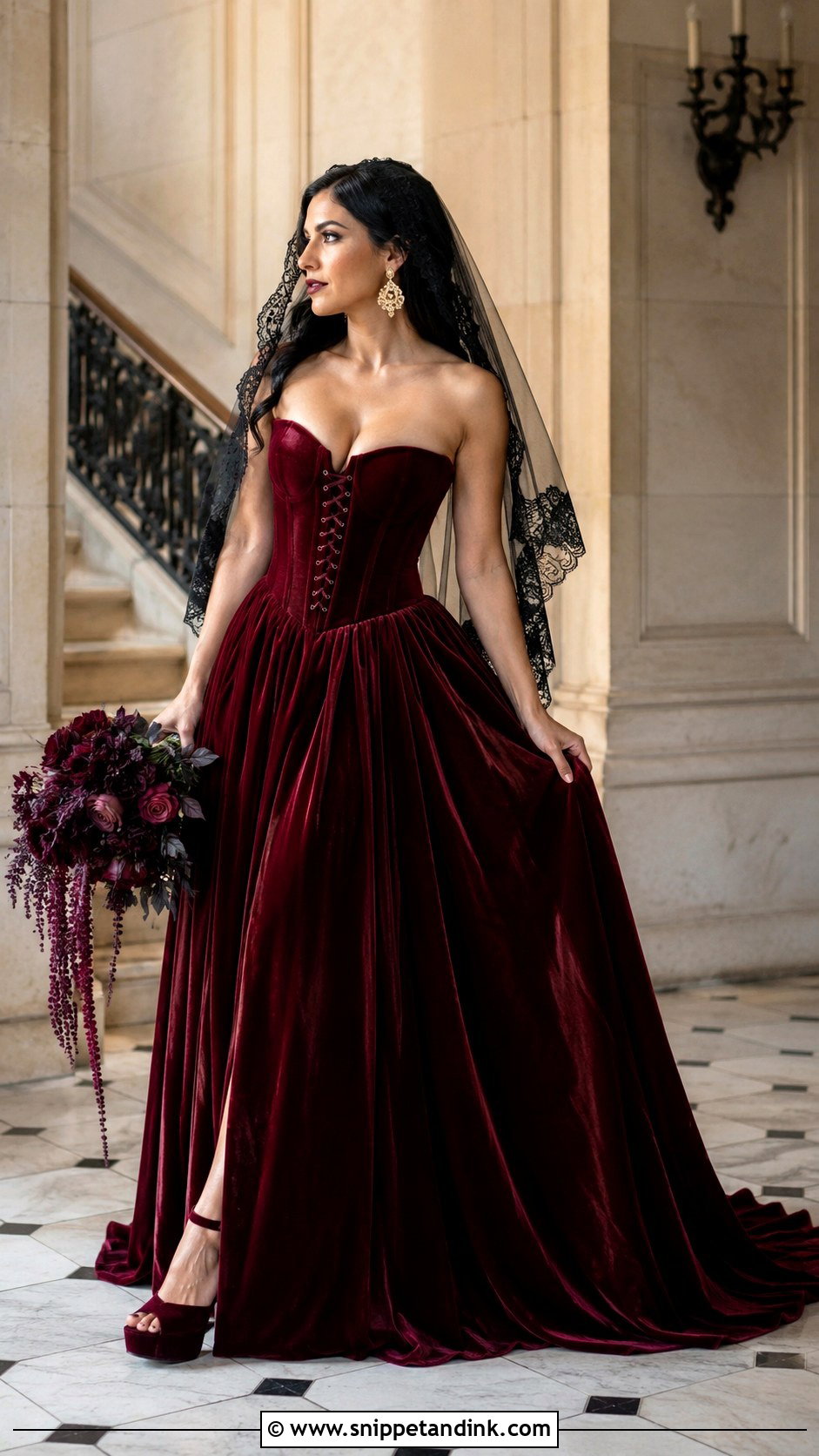 Burgundy Velvet Corset Wedding Dress - Snippet and Ink - 20 Dark Fantasy Wedding Dress Ideas