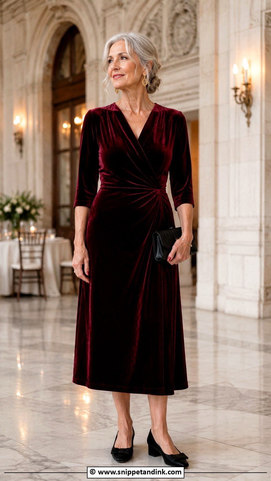 Burgundy Velvet Dress Outfit - Snippet and Ink - 25 Grandma Wedding Outfit Ideas