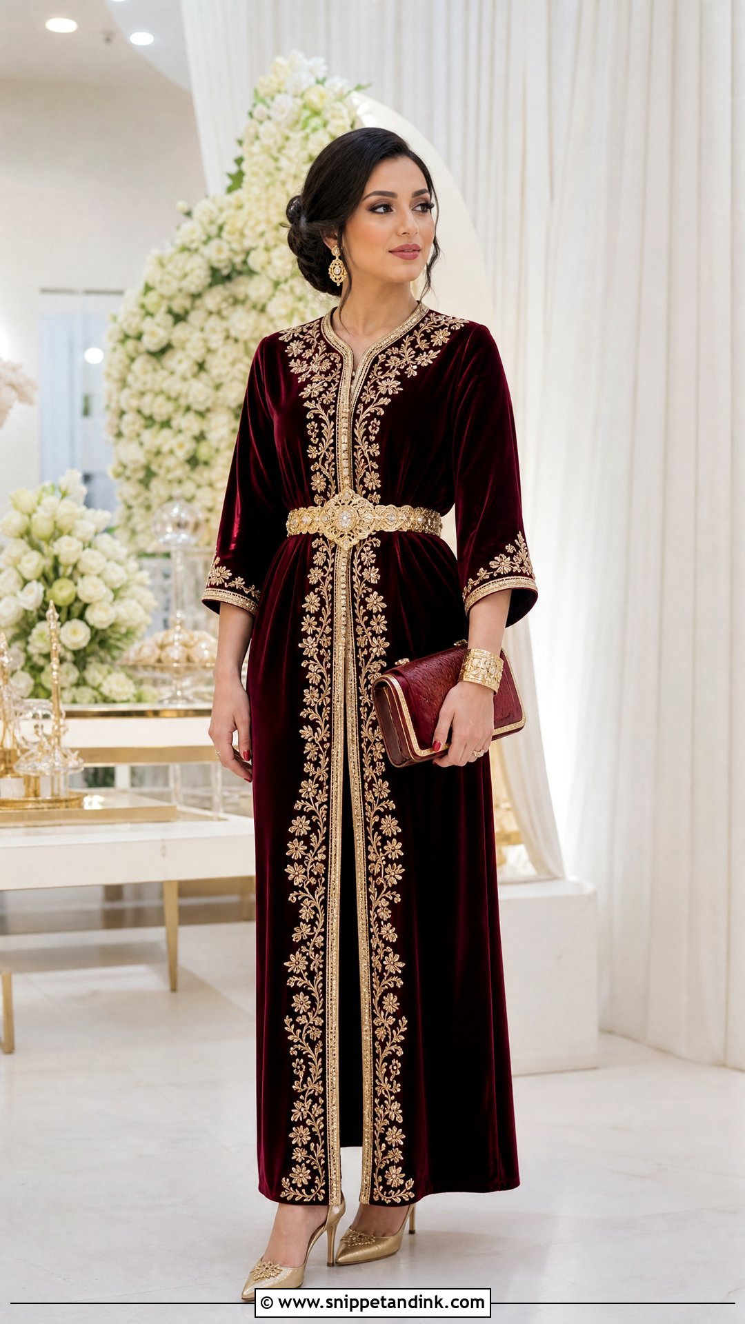 Burgundy Velvet Gandoura Wedding Dress - Snippet and Ink - 25 Algerian Wedding Dress Ideas