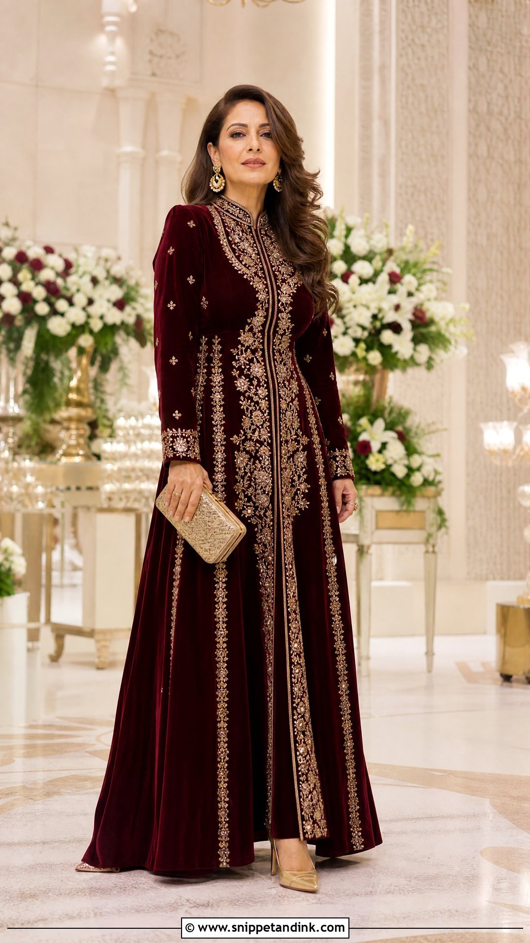 Burgundy Velvet Gown For Winter Wedding - Snippet and Ink - 20 Party Gowns Indian Weddings