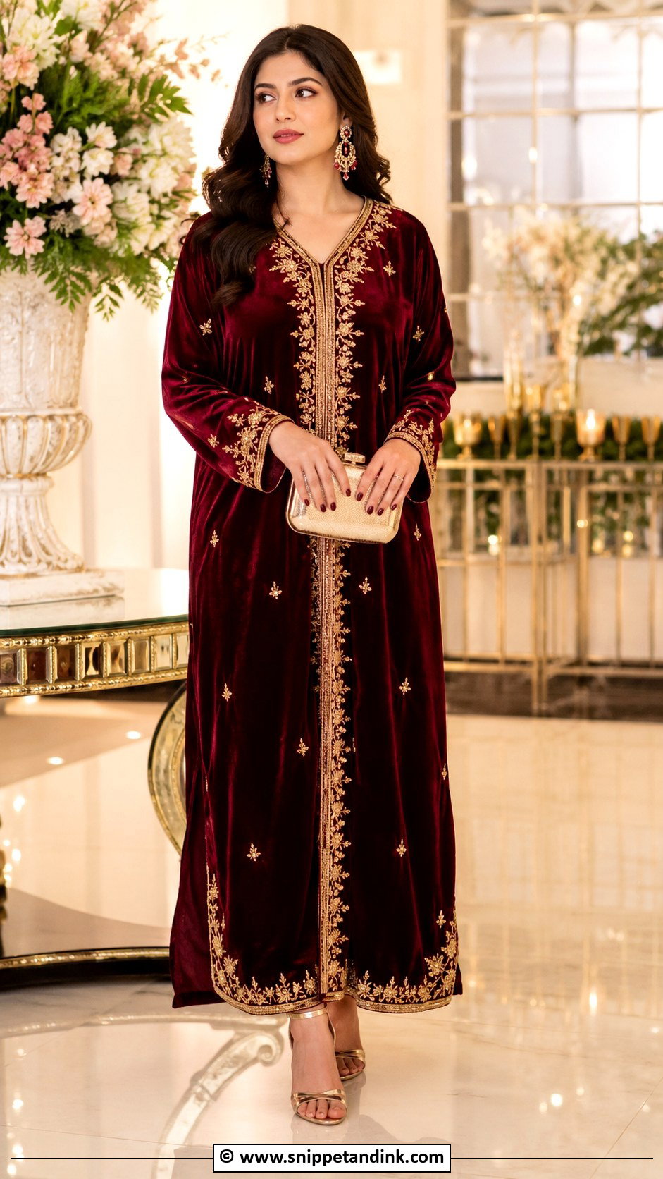 Burgundy Velvet Henna Night Gown - Snippet and Ink - 30 Henna Night Dress Ideas