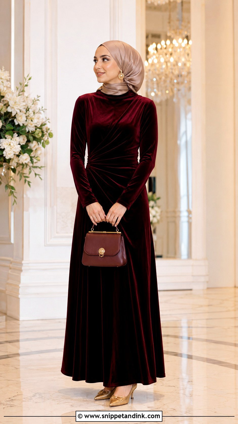 Burgundy Velvet Hijab Dress - Snippet and Ink - 20 Hijab Dresses for Wedding Party