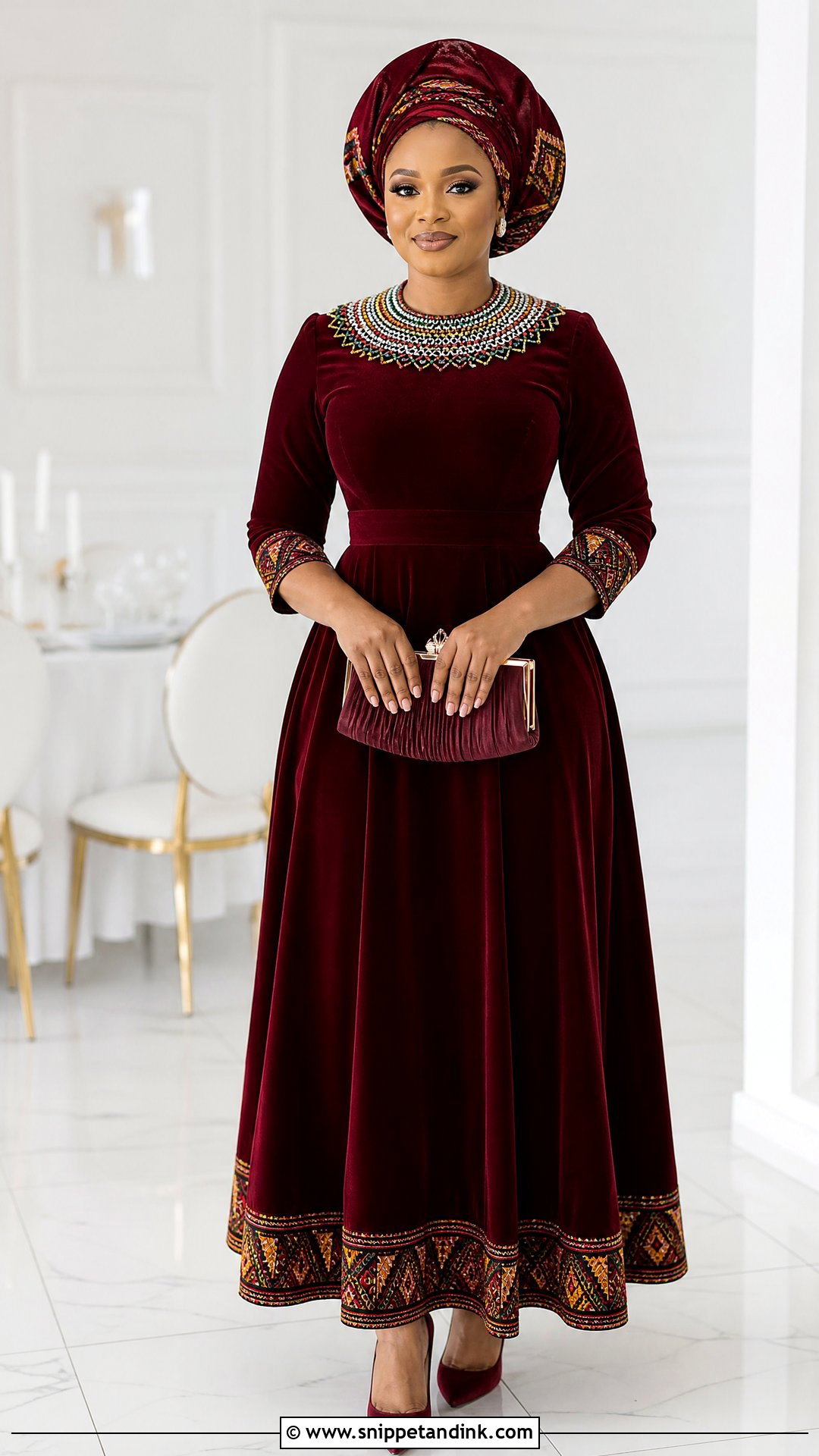 Burgundy Velvet Lobola Dress - Snippet and Ink - 20 Traditional Lobola Dresses