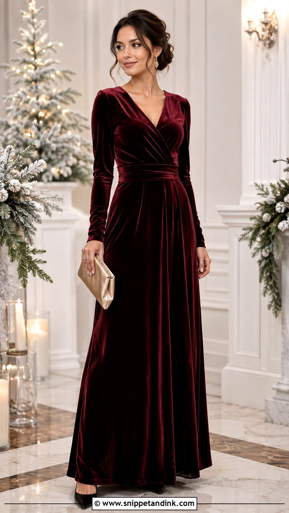 Burgundy Velvet Long Sleeve Bridesmaid Dress - Snippet and Ink - 20 Best Maid Dresses Designs