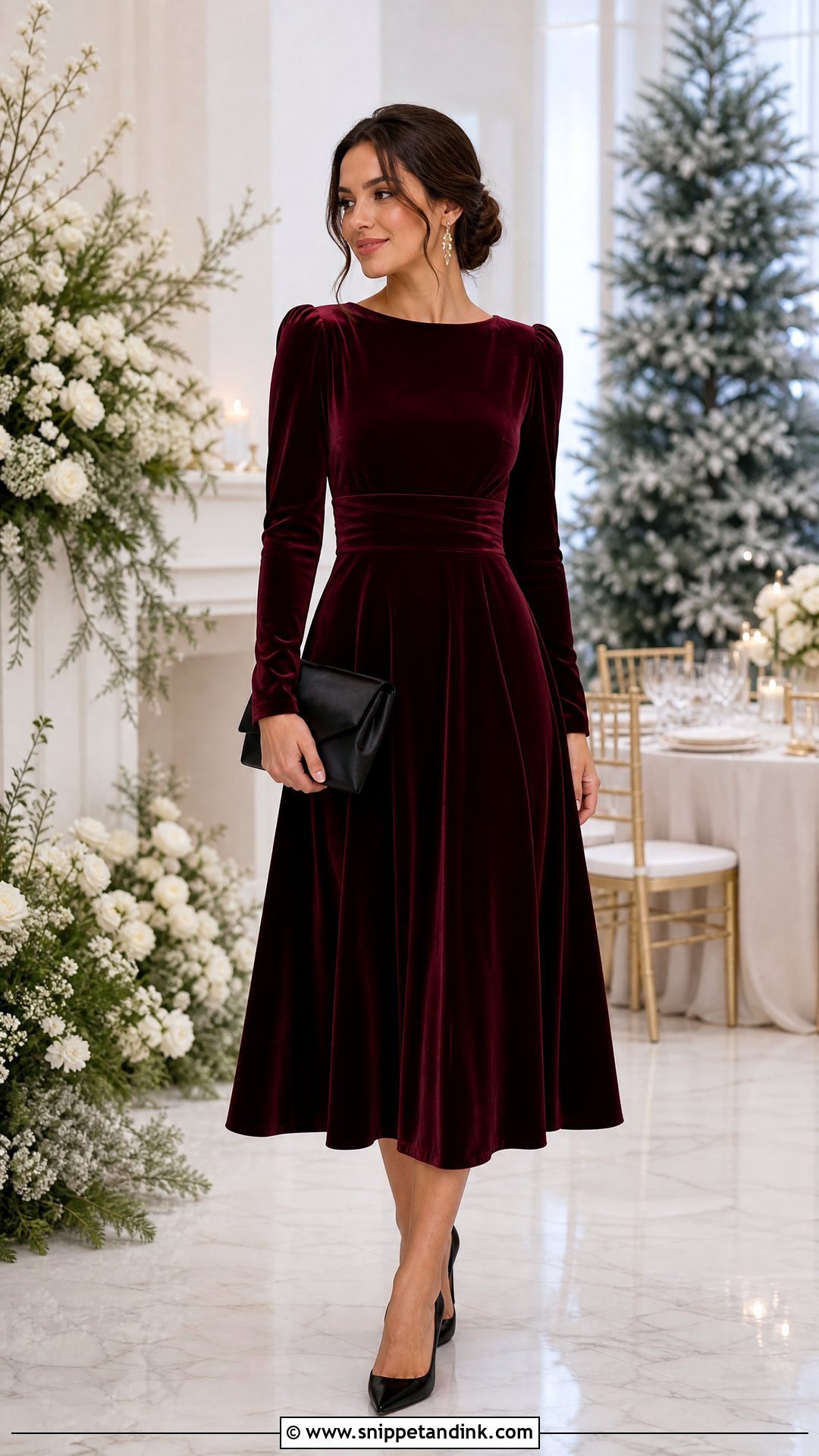 Burgundy Velvet Long Sleeve Dress - Snippet and Ink - 20 Sisters Wedding Dress Ideas