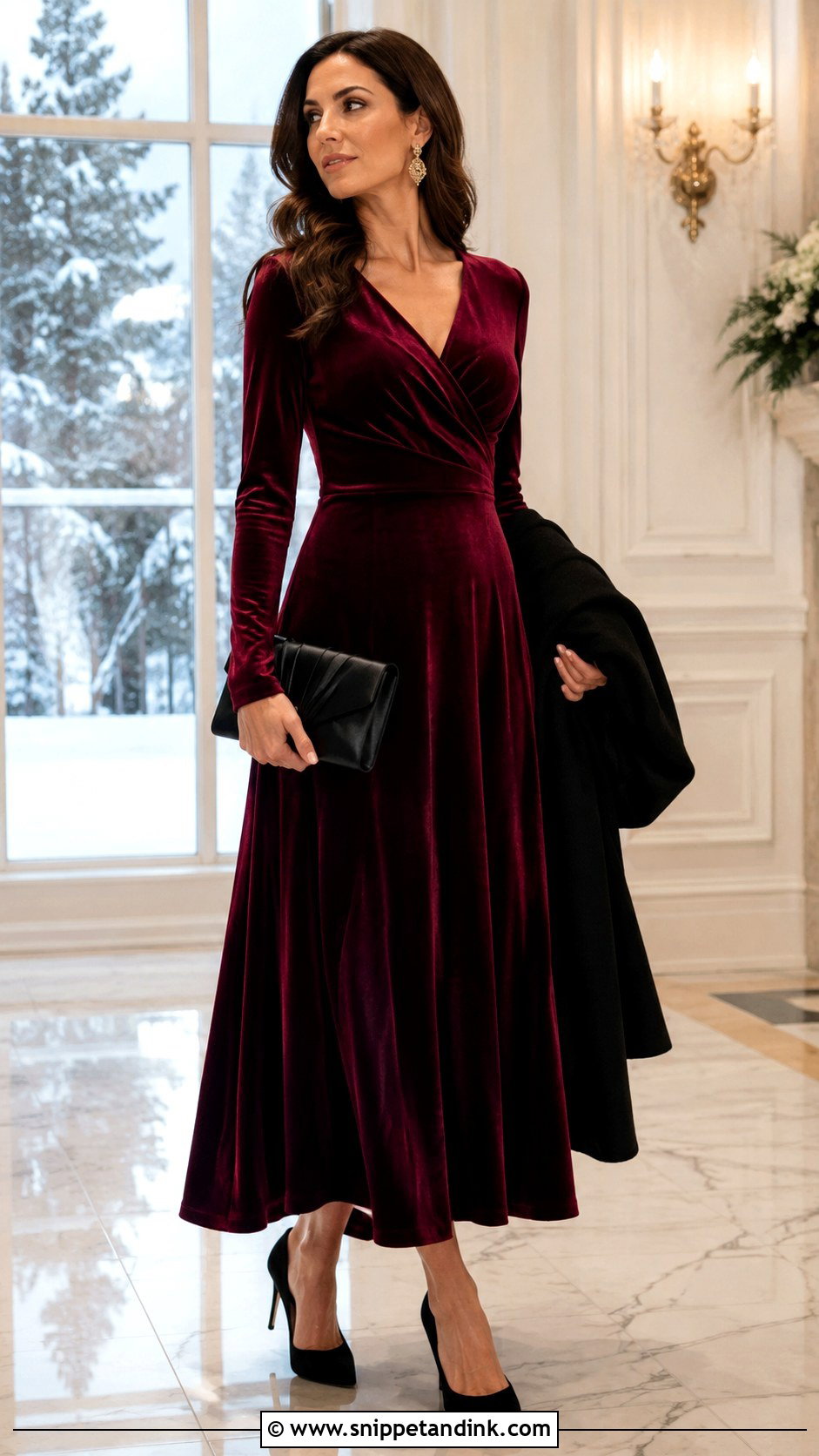 Burgundy Velvet Long Sleeve Wedding Gown - Snippet and Ink - 20 Long Gown for Wedding Ideas